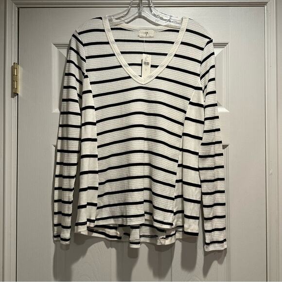 Anthropologie Vicky Thermal Waffle V Neck Tunic T.LA NWT Small Striped White Top - Picture 6 of 16